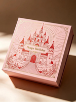 Boîte cadeau d'anniversaire personnalisée avec logo Château Rose, estampage à chaud, pelliculage brillant, ruban et nœud, boîte rigide de luxe en papier artistique pour anniversaire