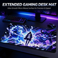 Tapis de souris de jeu étendu anti-rayures Anime Hunter Cartoon Purple Aura pour thème Power, grand tapis de bureau antidérapant en caoutchouc