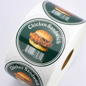 Etiqueta Redonda Autoadhesiva para Sándwich de Pollo, Resistente al Agua y al Calor, Ecológica, con Código de Barras para Empaquetado de Alimentos - Product Image 3