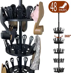 Floor To Ceiling 8 Tier Revolving Metal Shoe Rack Tree Holds Up To 48 Pairs Of Shoes