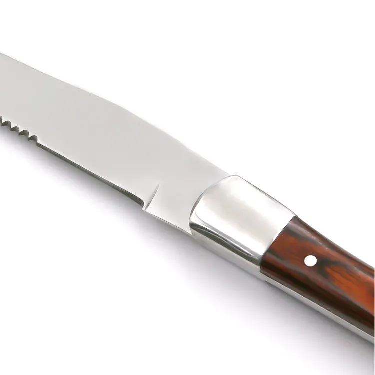 Высококачественный полузубчатый и полуострый нож 4,3 дюйма для стейка с коричневой деревянной ручкой Pakka