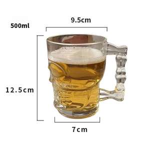 卸売りトレンドのスカルヘッド500ml鉛フリーガラス重壁ウイスキービールコーヒーグラスカップマグハンドル付き - Product Image 3