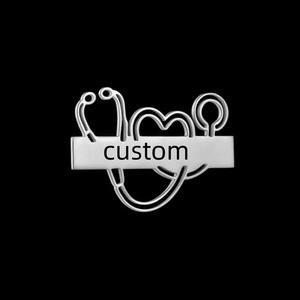 Индивидуальный медицинский значок из нержавеющей стали для стетоскопа, длинная брошь-заготовка, персонализированный, с лазерной гравировкой логотипа и именной табличкой - Product Image 3