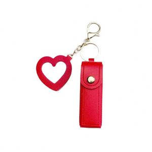 New Portable PU Leather <b>Lipstick</b> Case Bags Keychain with Heart Pendant Mini Lip Balm Holder Pouch for Women With Charm Key Ring - Product Image 2