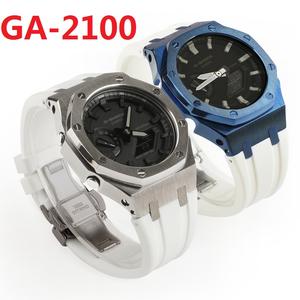 GA-2100 5th รุ่นสำหรับ <span class=keywords><strong>G</strong></span> <span class=keywords><strong>SHOCK</strong></span> Watch ตัวเรือนสแตนเลสสายซิลิโคนฝาโลหะและสายรัดยางรุ่นปรับปรุง - Product Image 2