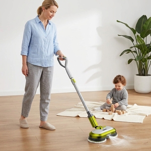 Set <span class=keywords><strong>Secchio</strong></span> e Mop Elettrico Senza Fili con Testa Rotante, Sistema Autopulente, Serbatoio Acqua da 300ml, per Pulizia a Umido/Asciutto/Con Cera, per Uso Domestico - Product Image 2