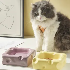 Mangkuk kucing keramik tidak licin, mangkuk makanan kucing Pot piring air anjing hewan peliharaan