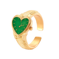 Mini bague de montre en alliage doré électroplaqué - Bague ajustable ouverte de luxe léger pour couple, forme cœur, cadeau de fiançailles, anniversaire, fête