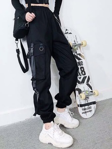 <strong>Women</strong> Cargo Pants Harem Pants Fashion Punk Pockets Jogger <strong>Trousers</strong> With Chain Harajuku <strong>Elastics</strong> High <strong>Waist</strong> Streetwear - Product Image 3