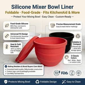 Ventes Flash : Doublures Universelles en Silicone pour Bol Mélangeur <span class=keywords><strong>KitchenAid</strong></span> (Tête Inclinable) – Accessoire de Cuisine pour Bol Mélangeur en Silicone de 5 Quart - Product Image 1