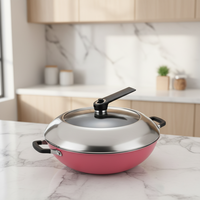 Poêle à frire antiadhésive en acier inoxydable, fond plat, motif nid d'abeille, avec couvercle et double poignée, pour usage professionnel en cuisine commerciale