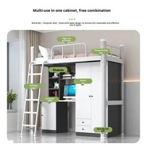 Кровать для студенческого общежития с письменным столом и двухъярусной кроватью, железная рама, малогабаритная, кованая, минималистичная, современная кровать для спальни - Product Image 4