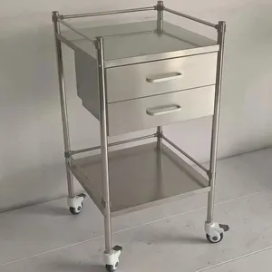 Manufacturer Custom Cheap New Stainless Steel Medical Trolley Hospital Nursing Treatment Cart With 2 Drawers Home Storage Cart
