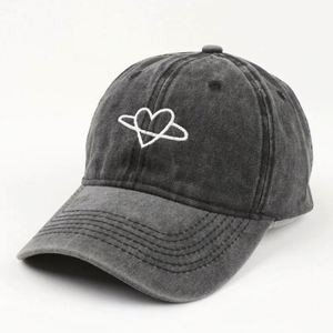 Custom Heart Embroidery Logo Vintage Washed Cloth Plain Your Own Design Trucker <b>Hat</b> Wholesale - Product Image 2
