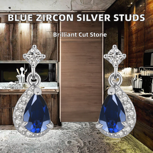 Vente flash - Boucles d'oreilles pendantes en argent sterling 925 de luxe, exquises, avec zircon bleu en forme de cœur, pour cadeau de mariage ou de fiançailles - Product Image 2