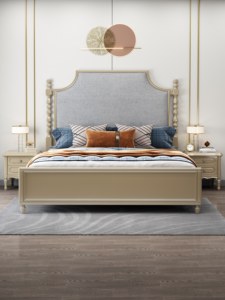 Traditional Upholstered <b>Bed</b> <b>Frame</b> Queen Size Beige Faux Leather Headboard Wood <b>Platform</b> Design Soft <b>Bed</b> - Product Image 4