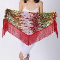 Ceinture de danse orientale pour femmes, ceinture indienne en polyester, 7 couleurs, paillettes, glands, chaîne de taille, compétition, entraînement