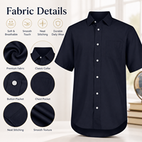 Chemise de travail à col pointu et manches courtes en fibre de polyester antibactérienne, couleur unie, avec poche et étiquette personnalisée au col pour le bureau