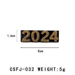 Barrette à cheveux unisexe en acétate sur le thème 2024, 5 cm, avec paillettes dorées, design numérique, accessoires de cheveux élégants, logo personnalisé pour le Nouvel An - Product Image 2
