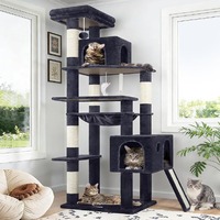Arbre à chat en bois de luxe, plateforme rembourrée surdimensionnée, structure triangulaire stable, condos multi-niveaux, hamac, griffoir pour chats