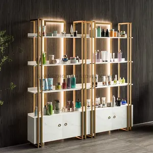 Hot Sale Display Racks For Cosmetics Golden Cosmetic Display Stand Counter With Light Store Makeup Display Racks