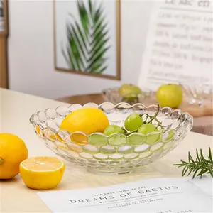 Cheap custom logo handmade press clear crystal mixing fruit salad bowl embossed antique Large Glass Bowls