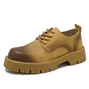 Sepatu pantofel kulit sintetis pria, Kasut Terusan sol tebal penambah tinggi, tahan lama desain klasik
