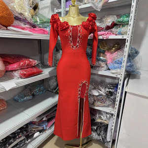 Abito da sera elegante a manica lunga a manica lunga da donna abito da donna Fournisseur abito da festa formale <span class=keywords><strong>con</strong></span> <span class=keywords><strong>spacco</strong></span> Sexy e 3D floreale - Product Image 2