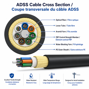 Cable de Fibra Óptica UKCC ADSS de 2, 4, 6, 8, 12, 24 Núcleos, Autoportante Aéreo, Cable de Fibra FTTH para Redes ISP - Product Image 5