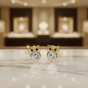 Boucles d'oreilles clous hibou plaqué or E1897 avec sertissage clos en strass de cristal pour femme, bijoux animaux mignons pour le quotidien - Product Image 2