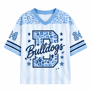 Camiseta Deportiva Corta de Fútbol para <span class=keywords><strong>Mujer</strong></span>, Estampado de Leopardo Rosa, Mustangs 08 Champions, Cuello en V, Malla, Manga Corta, Uniforme de Equipo Personalizado - Product Image 5