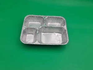 3 <strong>Compartment</strong> <strong>Aluminum</strong> <strong>Foil</strong> Plates Custom Restaurant Food Container Disposable Aluminium <strong>Foil</strong> Takeaway Lunch <strong>Trays</strong> with Lid - Product Image 3