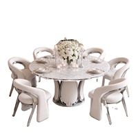 Ensemble de table et chaises de salle à manger de luxe moderne avec plateau en marbre et pierre frittée, 6/8 places, meubles durables pour la maison et l'hôtellerie