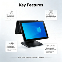 Caisse enregistreuse à double écran tactile 15''+12.1'', système de point de vente électronique moderne, fournisseur de solutions de facturation et de paiement pour restaurants