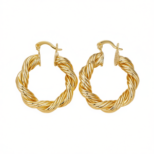 Orecchini a Cerchio E4475 in Oro, Design Classico Intrecciato, Unisex per Uso Quotidiano - Product Image 1