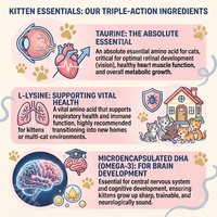 Poudre nutritionnelle pour animaux de compagnie Formule de croissance pour chatons Colostrum L-Lysine Santé intestinale Multivitamines DHA essentiel Taurine Sans céréales
