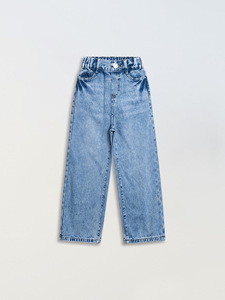 Jeans in denim lavato a gamba larga casual da bambina per il commercio estero, stile quattro stagioni, con elastico in vita, per bambini più grandi - Product Image 4