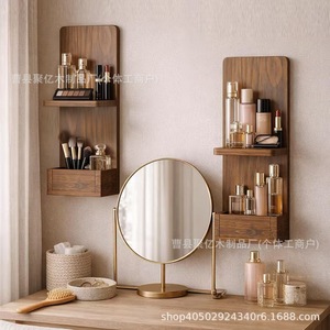 Wooden <b>Wall</b> <b>Mounted</b> <b>Shelf</b> Rectangle 2 Tier Large Capacity Storage For Bathroom Bedroom Organize Toiletries And Misc Items - Product Image 1