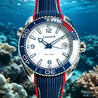 Montre mécanique automatique classique multifonctionnelle pour homme, en tissu de plongée, bleu et blanc, avec cercle, style sportif et décontracté
