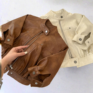 PU Varsity <b>Jacket</b> Fashion Girls Single Button Solid Loose Winter Breathable Viscose Lining New Style Premium Wear - Product Image 5