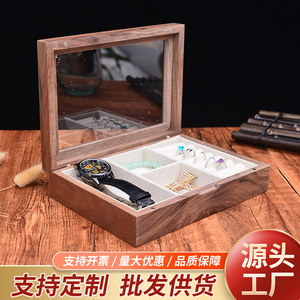 Walnut Wood Jewelry Box Rectangle <b>Storage</b> Display Case For <b>Rings</b> Necklaces Watches Household Use - Product Image 5