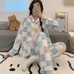 Mùa Thu cô gái Pyjama baju tidur piyama Pijama Femme Lady cộng với kích thước phòng chờ mặc hai mảnh 3XL đồ ngủ Pajama cho phụ nữ