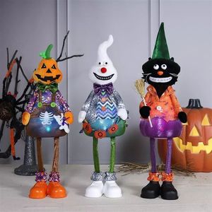 Whimsical Light Up Halloween Gnomes Black and White Striped Standing Ornaments for Party - Product Image 2