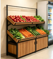 Verplaatsbare eiland groentepresentatie rekken, vershoudkast, ladder, supermarkt versfruitgondel voor supermarkten