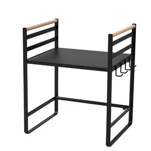 Duy nhất <span class=keywords><strong>Tier</strong></span> bếp Mesa Khả năng mở rộng lò vi sóng Rack với Hook Nồi cơm điện lưu trữ chủ gỗ xử lý gia vị kệ - Product Image 3