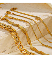 Ensemble de bijoux tendance Chaîne cubaine Chaîne Corde Bracelet empilé Bracelet serpent plat en acier inoxydable plaqué or 18 carats pour femmes et hommes
