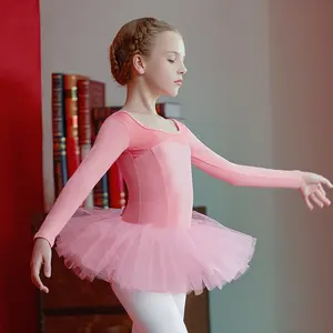 Justaucorps de ballet pour filles dentelle à manches longues robe caraco de danse jupe ballerine tenues costumes de danse pour tout-petits enfants