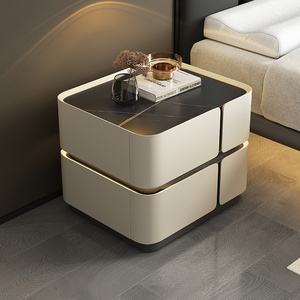 Chevets modernes <span class=keywords><strong>de</strong></span> luxe en cuir et métal intelligent, tables <span class=keywords><strong>de</strong></span> <span class=keywords><strong>chevet</strong></span> en bois massif, <span class=keywords><strong>table</strong></span> d'appoint avec haut-parleurs - Product Image 2