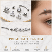 Anneau de Sourcil, Nombril, Rook, Cartilage en Titane ASTM F136 Plaqué Or 18K avec Étoile CZ à Filetage Interne, Tendance Mariage et Fiançailles