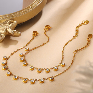 French Inspired Diamond <b>Bracelet</b> And Necklace <b>Set</b> 18K Gold Plated Stainless Steel Women's Jewelry Everyday Wear - Product Image 2